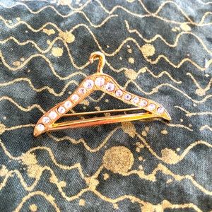 Vintage Gold Tone and Rhinestone Hanger Pin